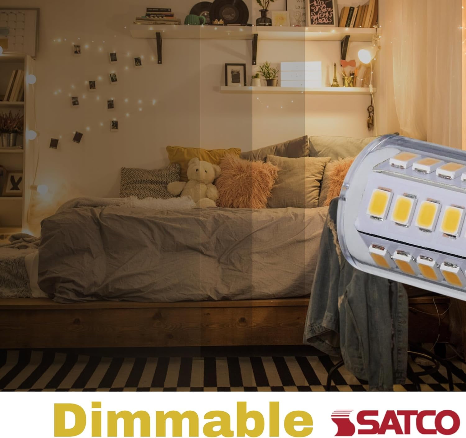 SATCO S12135 T6 Mini LED Light Bulb 5 Watt 120V E12 Candelabra Base 5000K 550 Lumen Dimmable (12 Pack)