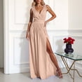 thumbnail image 2 of KHONTS Women's Formal Dresses Wrap V-Neck Ruched Bridesmaid Wedding Guest Maxi Dresses Light Yellow L, 2 of 5