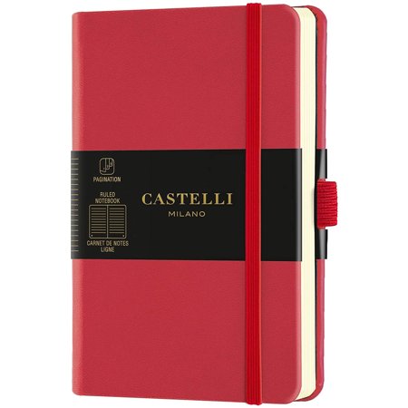 Castelli QC225-757 Aquarela A6 Notebook, Ruled, Coral Red