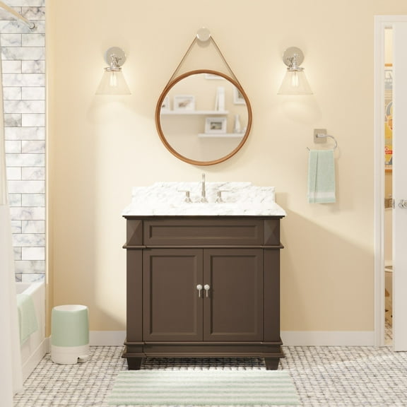 Elizabeth 36" Bathroom Vanity with Chocolate Cabinet and Carrara Marble Top