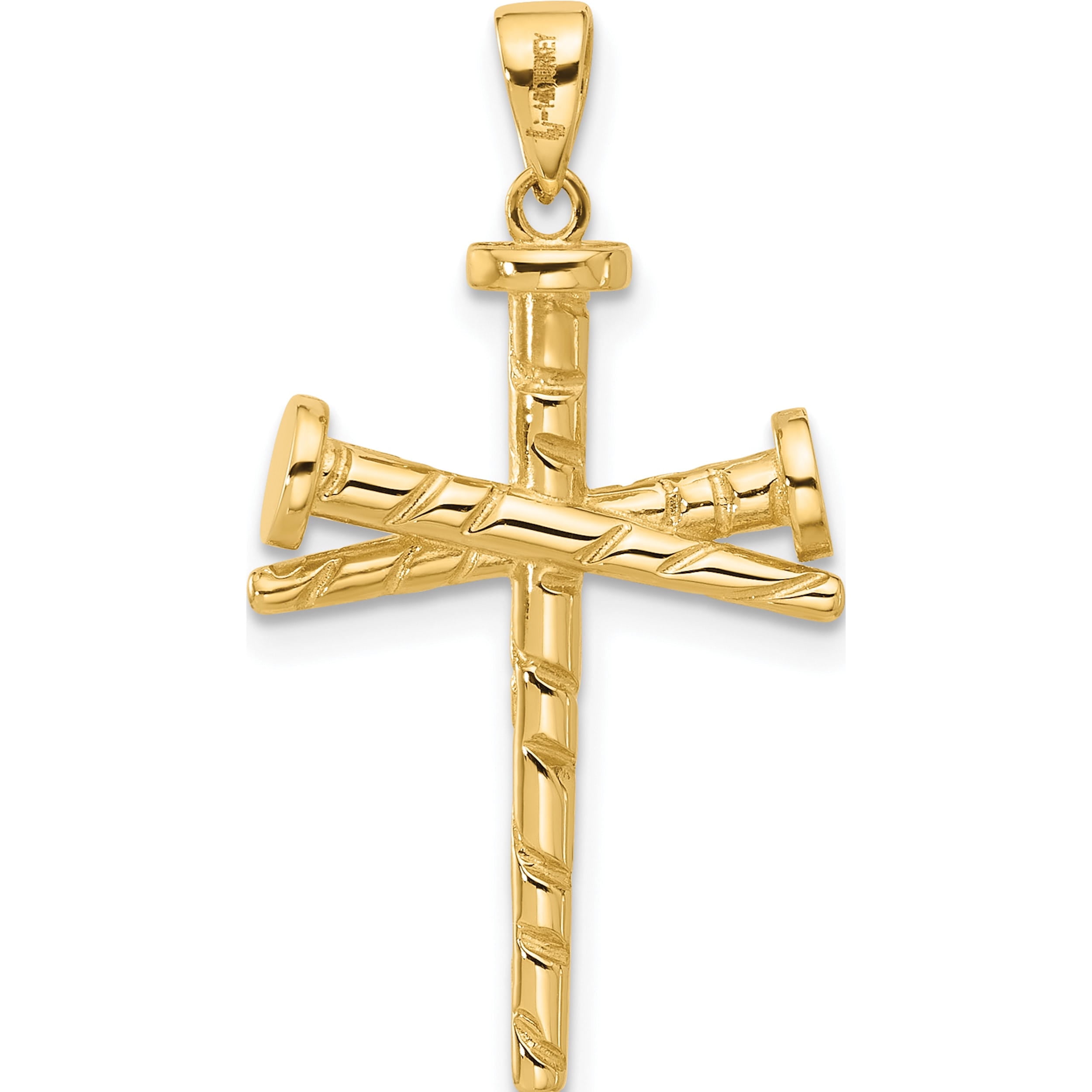 14K Yellow Gold Polished And Textured Nails Cross Pendant (Width 17) (Length 32) - Jbsp