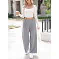 thumbnail image 3 of SHEWIN Women's Wide Leg Pants Elastic High Waisted Casual Palazzo Straight Trousers Pants with Pockets Spring Summer, 3 of 6