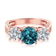thumbnail image 2 of Gem Stone King 18K Rose Gold Plated Silver London Blue Topaz and Lab Grown Diamond Engagement Ring for Women | 2.70 Cttw | Round 7MM | Gemstone November Birthstone | Size 5, 2 of 4