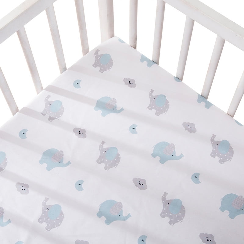 Little Grape Land Crib Sheets for Baby Boys 4 Pack, 28"x 52" Extra Soft Microfiber Crib Sheet Set for Standard Crib & Toddler Mattress Pad, Dinosaur & Elephant & Stars & Navy Blue