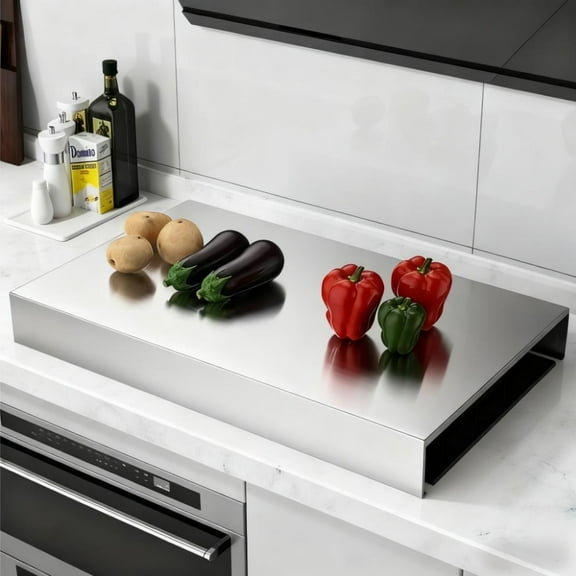 AIWFL Stainless Steel Stove Top Cover, 30.7" x 22" (Large Size) Noodle Board for Gas Electric Stoves, Comes with Non-Slip pad, Silver
