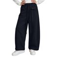 thumbnail image 4 of CQONEPT Girls' Cotton Pant with Pockets Wide Leg Baggy Fashion Pant Elastic Waist Solid Comfy School Trousers 2-14 Years Navy 4-5 Years, 4 of 6