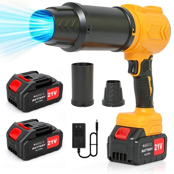 Ynainhom Cordless Leaf Blower, 95,000RPM/110MPH Electric Blower with 2×4.0Ah Batteries and Charger, Handheld Blower for Patio Cleaning Blowing Leaves & Dust, Yellow