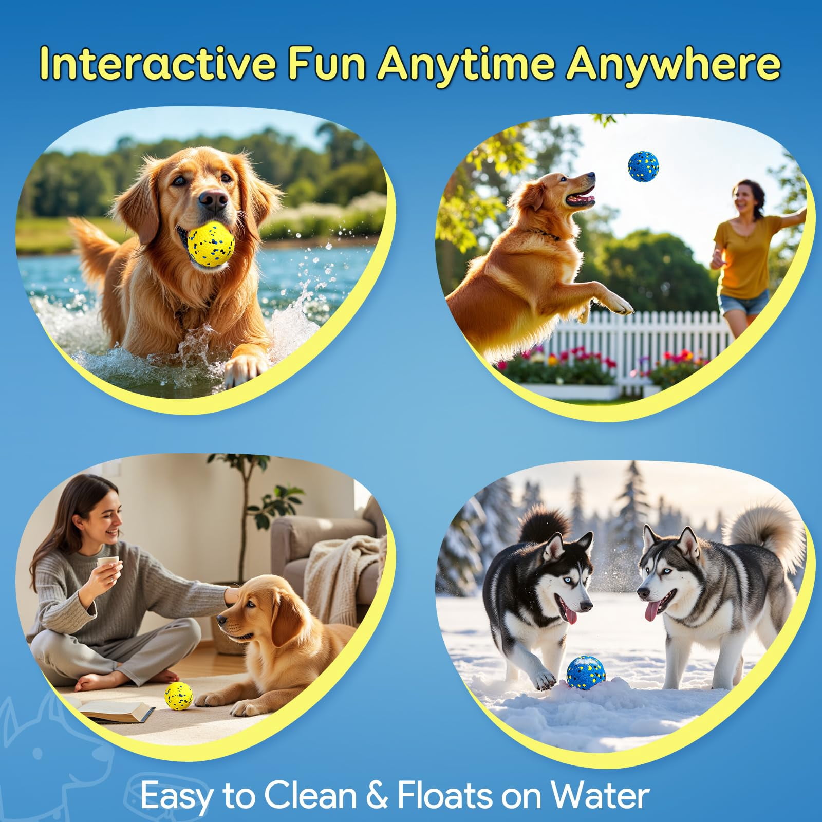 mirlewaiy Dog Balls Tennis Ball Toys Dog Toys for Aggressive Chewers Durable Teething Chew Toys Water Toy Fetch Ball for Large Medium Small Dog and Puppies (4 Balls)