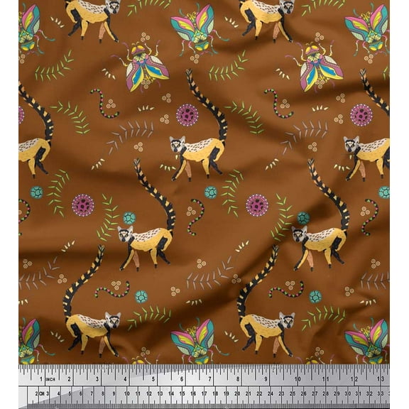 Soimoi Cotton Duck Fabric Leaves,Housefly & Lemur Animal Print Sewing Fabric Yard 42 Inch Wide