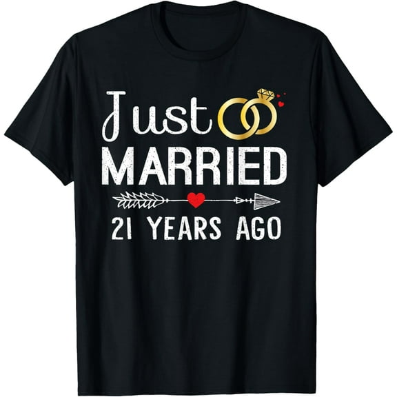 Just Married 21 Years Ago Graphic Couple 21st Anniversary T-ShirtPure cotton short-sleeved shirts for both men and women
