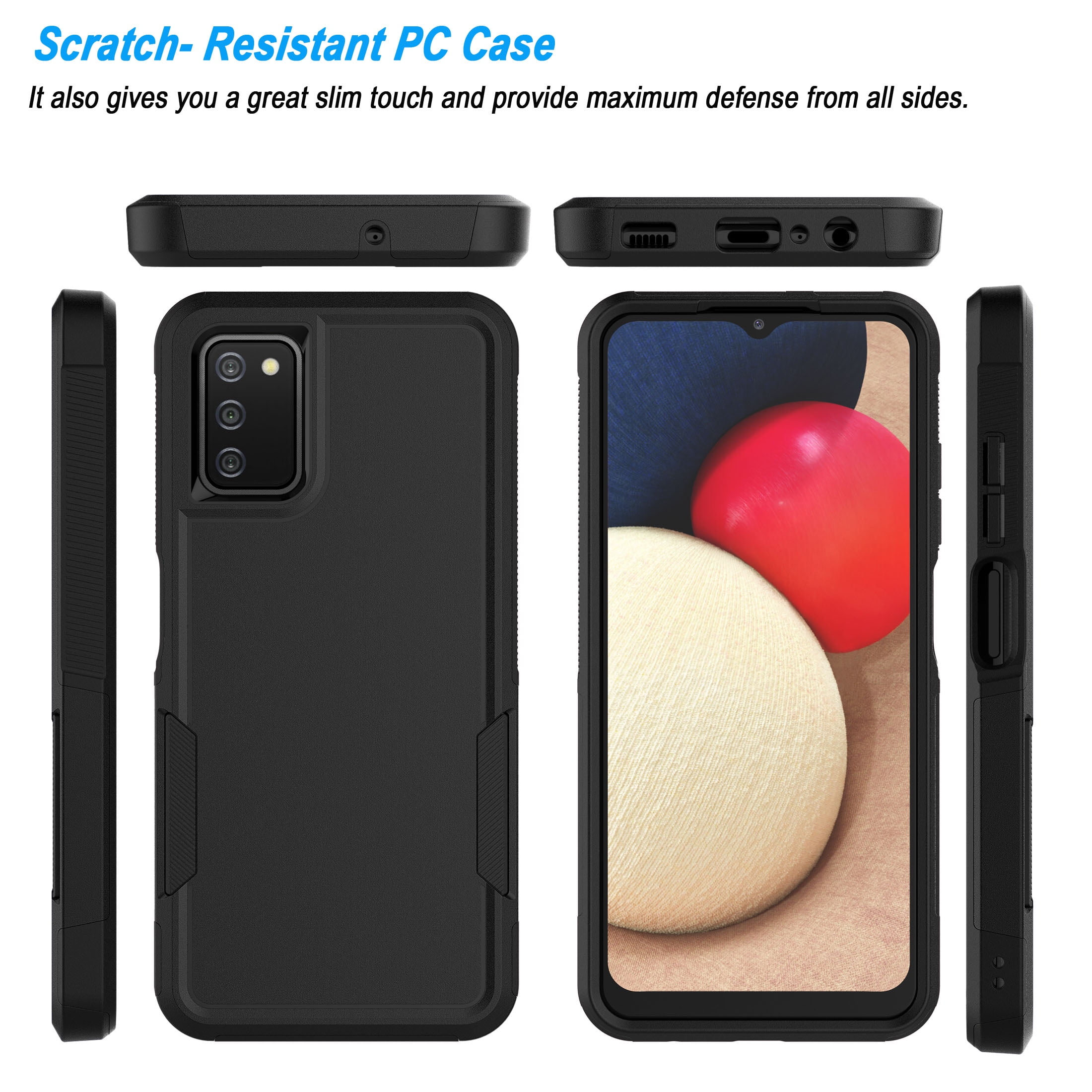 For Samsung Galaxy A03S Case, 2 in 1 PC Phone Case for Galaxy A03S 6.5" 2022 Case, Njjex Rubber & Rugged Shockproof Full Body Protection Case Cover-Black