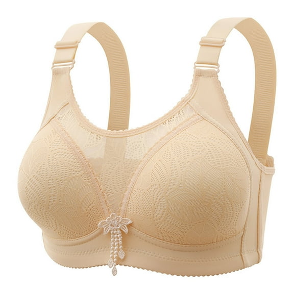 Yyeselk Womens Bras No Underwire Push up Mesh Lace Bra Comfortable Full Coverage Wirefree Plus Size Bras Everyday Bra Beige 40/90