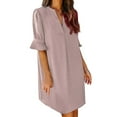 thumbnail image 2 of Dyfzdhu Summer Dresses For Women V Neck Loose Solid Color Shirt Dress Casual Ruffle Short Sleeve Mini Dress, 2 of 5
