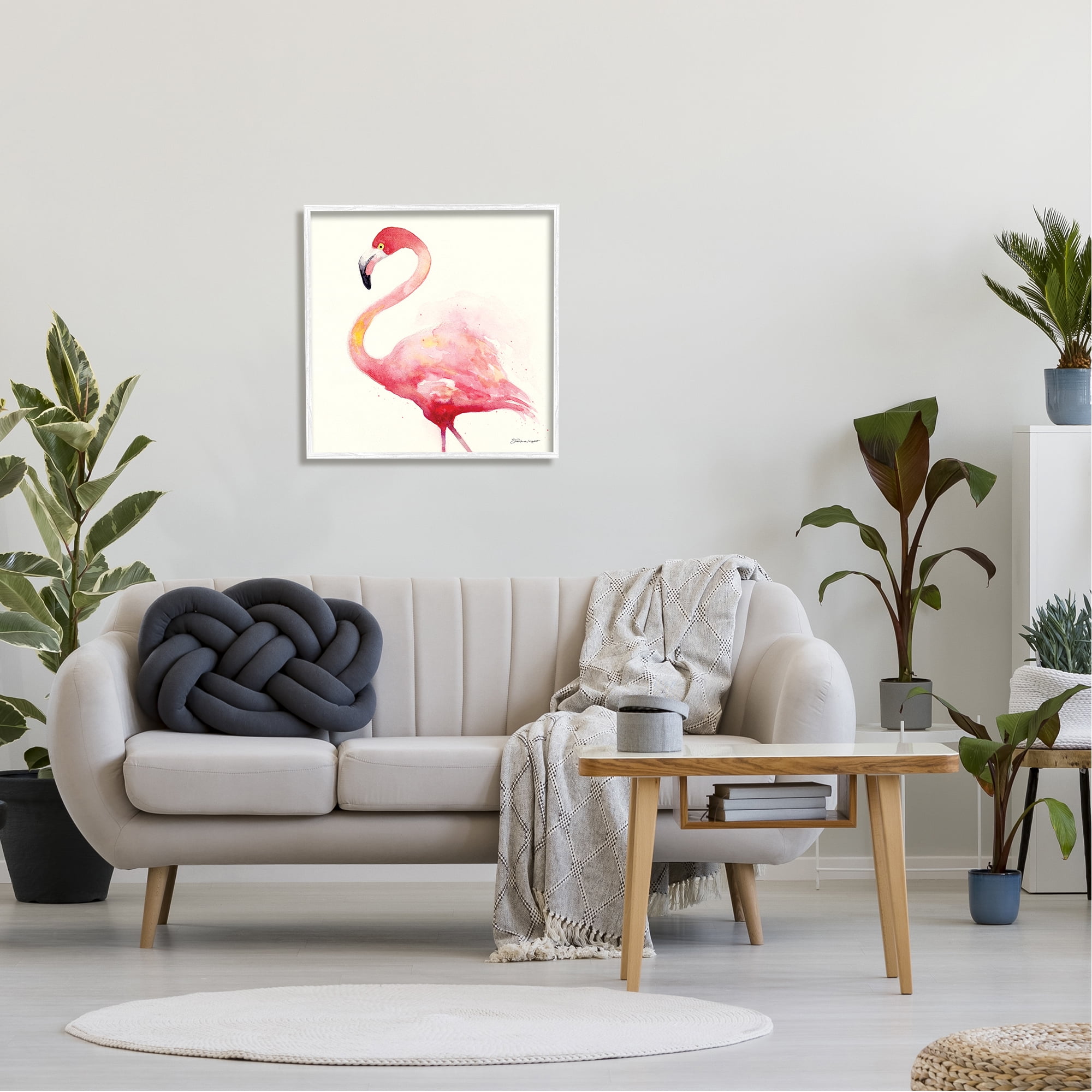 Stupell Minimal Flamingo Bird Watercolor Animals & Insects Painting White Framed Art Print Wall Art