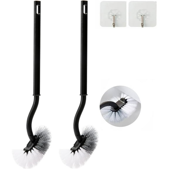 GCASLK-2 Pack Curved Toilet Bowl Brush Without Holder for Bathroom, Compact Toilet Brush Durable Under The Rim Household Deep Cleaning Brushes (Black Toilet Brush Without Holder)