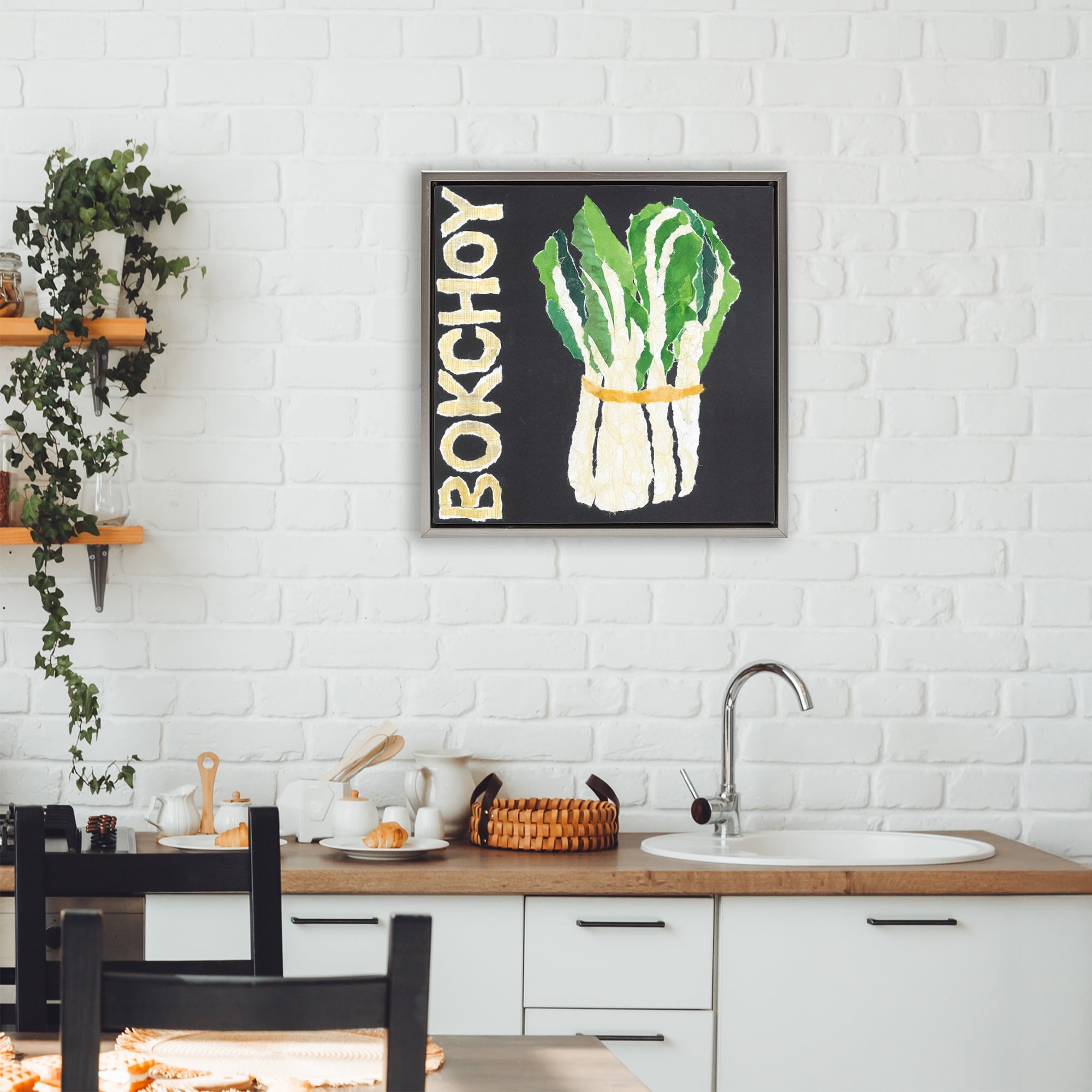 Stupell Industries Bok Choy Leafy Vegetable Gray Framed Floater Canvas Wall Art, design by Nancy Overton