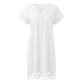 thumbnail image 4 of B91xZ Robes Décontractées pour Femmes Été 2024 Manches Courtes Col en V Robe de Soirée Florale Courte avec Poches, Blanc L, 4 of 5