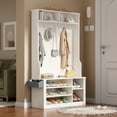 thumbnail image 5 of 5-in-1 Hall Tree Shoe Storage Bench, Entryway Clothes Rack with 7 Hooks, Overhead Storage, White, 5 of 10