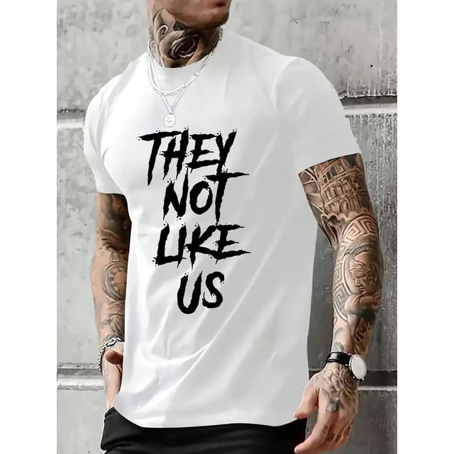 1 Pce T-Shirt d'Été Décontracté pour Hommes, Tissu Tricoté en Polyester Doux et Confortable, Coupe Régulière, Manches Courtes Col Rond avec Imprimé "They Not Like Us", pour 180gsm