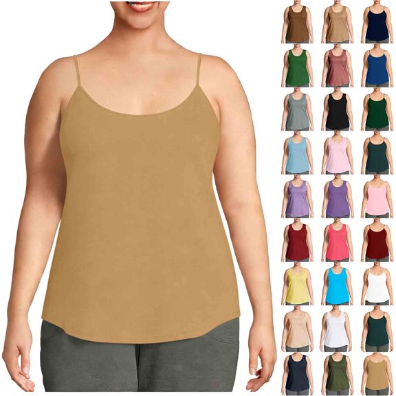 Auralook Plus Size Tank Tops for Women Sleeveless Vest Tops Loose Fit Tunic Camisoles Tank Scoop Neck Strap Tees Basic Layer Top