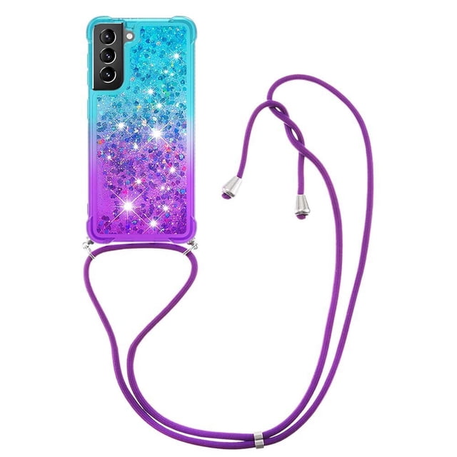 Funda para Samsung Galaxy S21 5G Brillantina Líquida Divertida Reluciente y con Cristales en Movimiento Cuerpo Cruzado con Cordón Ajustable
