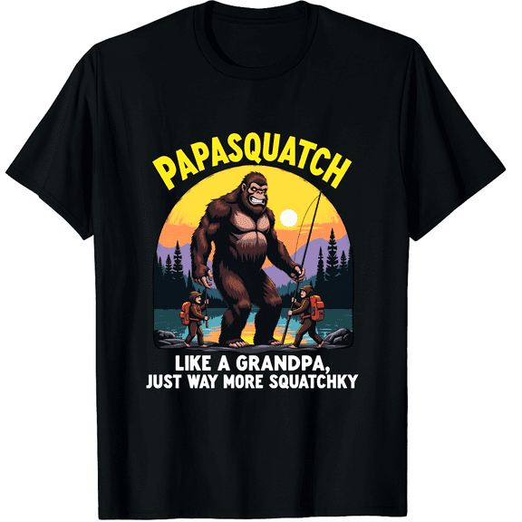 Papasquatch Funny Bigfoot Family Sasquatch Adult Unisex Black T-Shirt, 180g Cotton