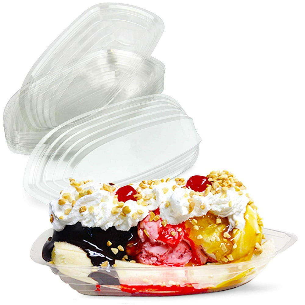 [125 Pack] 12 OZ Banana Split Boat Plate Clear PET Plastic Disposable