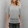 thumbnail image 2 of Mohiass Batwing Short Sleeve Dolman Tops for Women Plus Size Banded Bottom Fold Hem Top Casual Loose Flowy T Shirts Gray 2XL, 2 of 6