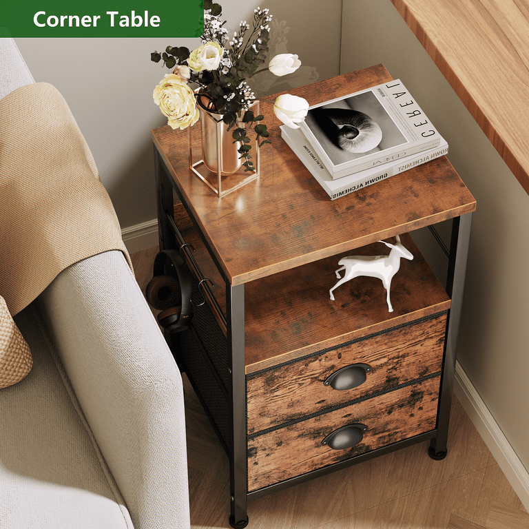 Furologee 41-Inch Tall Nightstand – Rustic Brown Bedside Table With USB Charging, Adjustable Legs & Storage