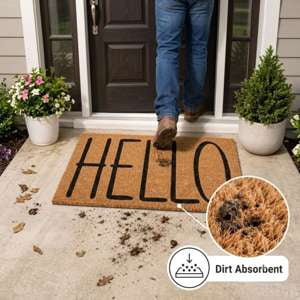 Abbott Doormat Durable Natural Coco Coir Doormat, Weather Resitant Mat Outdoor & Indoor Entrance, Home Decor Large Doormat, 18x30", Hello Doormat