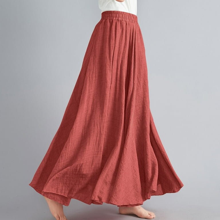 Cotton Linen Skirt for Women A Line Maxi Skirts Elegant Casual High Waist Skirts Office Work Swing Skirts Solid Basic Skirts Long Length Party Skirts Going Out Strappy Skirts Ladies Walmart