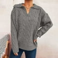 thumbnail image 5 of Women's Cable Knit Sweater V-Neck Collared Long Sleeve Pullover Top for Fall & Winter Gray M, 5 of 5