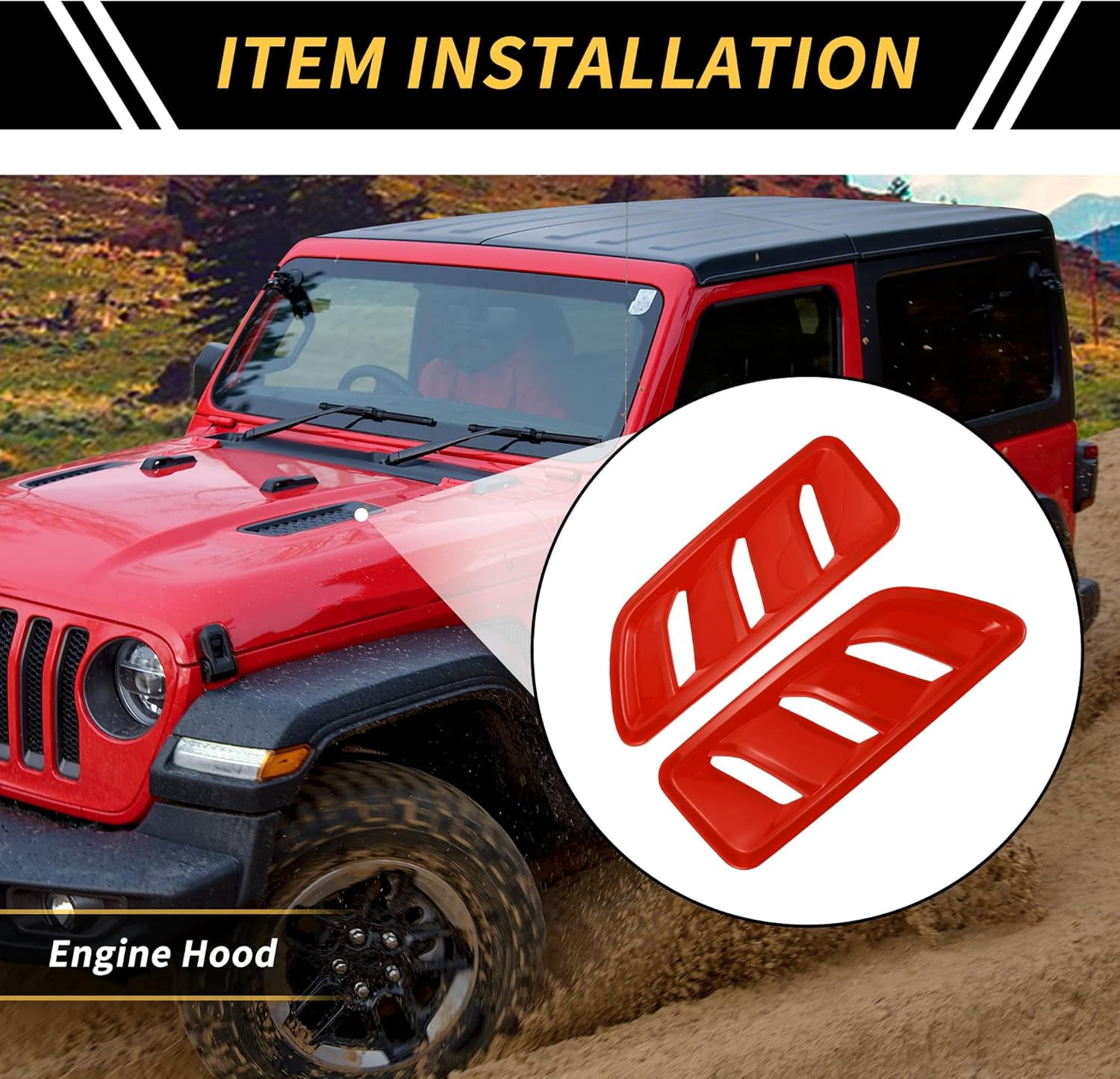 1 Pair Car Front Hood Air Outlet Vent Cover Trim for Jeep Wrangler JL JLU Gladiator 2018-2024 Hood Engine Bonnet Air Vent Outlet Cover Bezels ABS Red