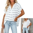 thumbnail image 3 of Sonducket Camisa holgada de manga corta a rayas con cuello en V para mujer. Camisa holgada de manga corta a rayas con cuello en V para Prendas para la parte del cuerpo blanco, raya 2XL, 3 of 6
