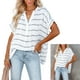 thumbnail image 5 of Camisa holgada Qarigey de manga corta con cuello en V para mujer blanco raya 3XL, 5 of 6