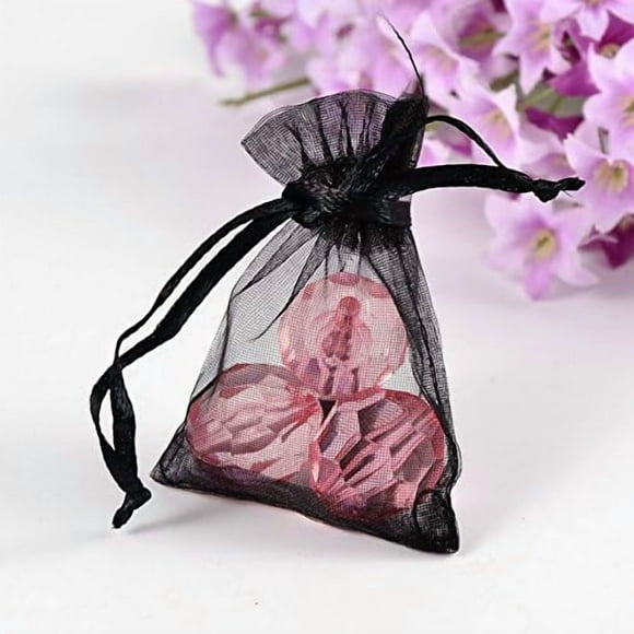 100 bolsas de organza para regalos, bolsitas de malla para joyas, ideales para bodas, fiestas y dulces. Color negro. Medidas: 7 x 5 x 0,2 cm.