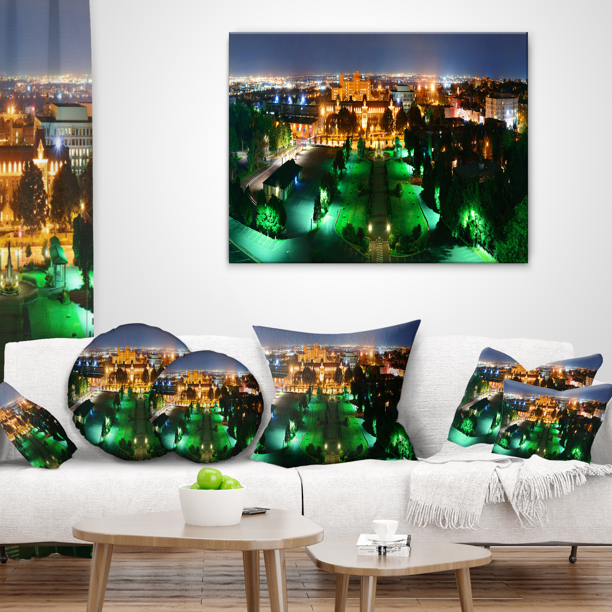 Designart Lighted Montreal City at Night - Cityscape Photo Throw Pillow - 12x20
