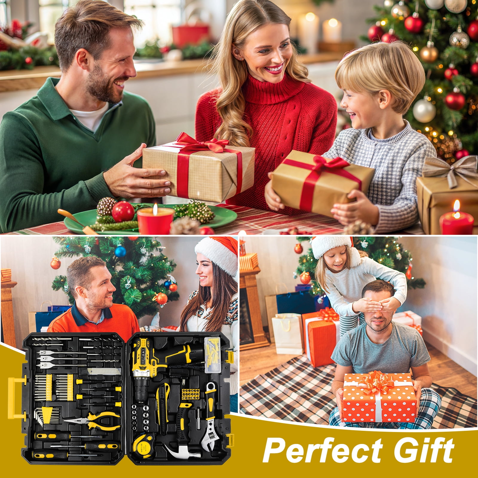 TLGREEN 12V Cordless Drill Tool Set - 139 Piece, 2Ah Battery, 2-Speed Adjustable Power & Rapid Charging Magnetic drill, Home Tool Kit for DIY, Repairs, Gift for Father, Yellow