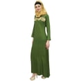 thumbnail image 2 of Bimba Women's Muslim Green Aari Work Long Maxi Dress Abaya With Beige Hijab-26, 2 of 5