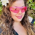 thumbnail image 5 of Rimless Hot Pink Y2K Wrap Around Women's  Oversize Gradient Lens Shield Sunglasses, 5 of 7