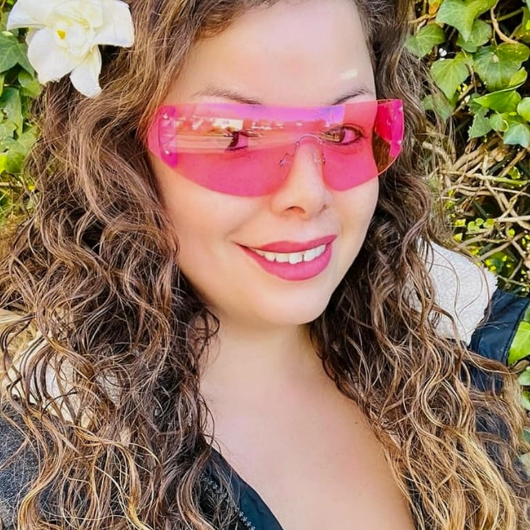 Rimless Hot Pink Y2K Wrap Around Women's Oversize Gradient Lens