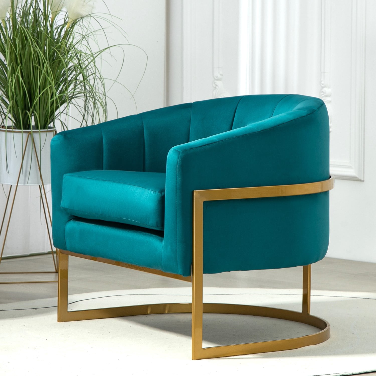 US Pride Furniture Modern Accent Armchair Luxury Gold Frame and Multi-colored Velvet Material Infuse Elegant Flair Greenish Blue