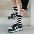 thumbnail image 5 of Autumn and winter socks men's and women's mid-calf socks striped R-shaped casual sports socks breathable sweat-absorbent polyester cotton black and white-black, 5 of 5