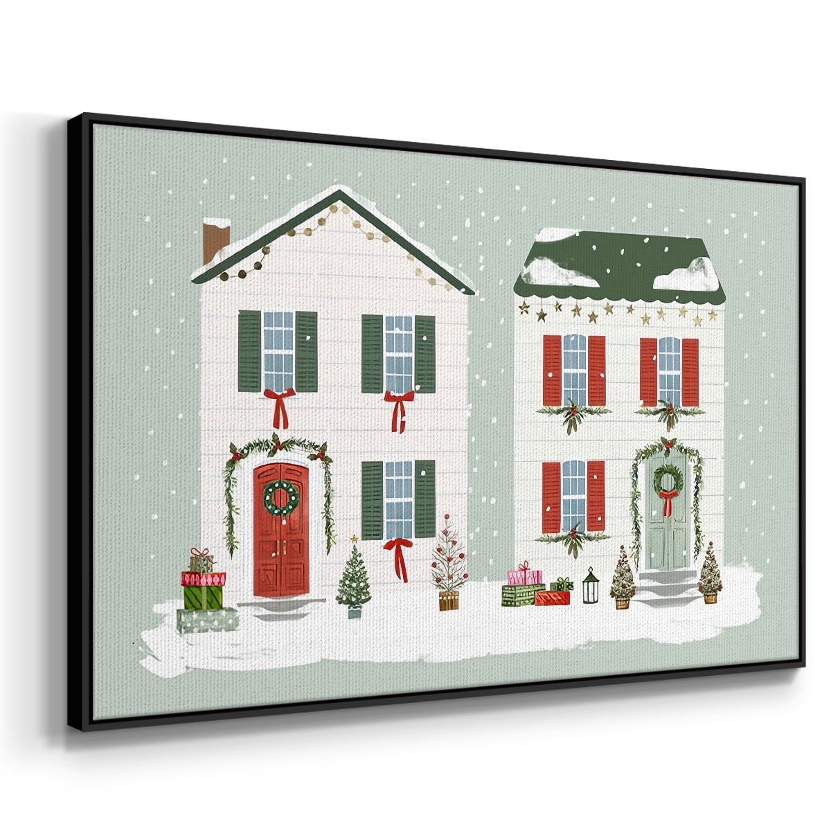 Festive Front Door Collection A - Framed Gallery Wrapped Holiday Canvas - 17 x 25 - Black Frame