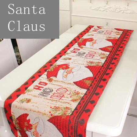 

1pc Christmas Table Runner Linen Decorative Table Cloth With Tassels Santa Claus Christmas Tree Snowman Snowflake Pattern Christmas Dinner Party Decor
