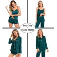 thumbnail image 2 of Conjunto de pijama SWOMOG satén para mujer, 4 unidades, verde oscuro, talla L, 2 of 6
