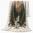 thumbnail image 2 of Rustic Forest Bear Mountain Pinecone Illustration, Peaceful Mountain Lake Scene, Warm Flannel Blanket for Cabin and Lodge, Outdoor Lovers person's Day Gift, Artistic Home Decor, 2 of 9