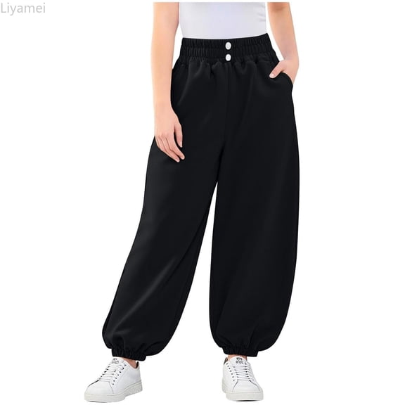 Liyamei Girls Fashion Cute Personality Fleece Lined Pants Elastic Waist Wide Leg Jeans Casual Demin Pants With Pockets Girls Denim Jeans Size Blue 10-12 Years