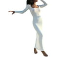 thumbnail image 2 of Qiylii Women's Sexy Bodycon Long Sleeve Dress Solid Color Low Cut Square Neck Maxi Dress Casual Basic Elegant Evening Dress, 2 of 5