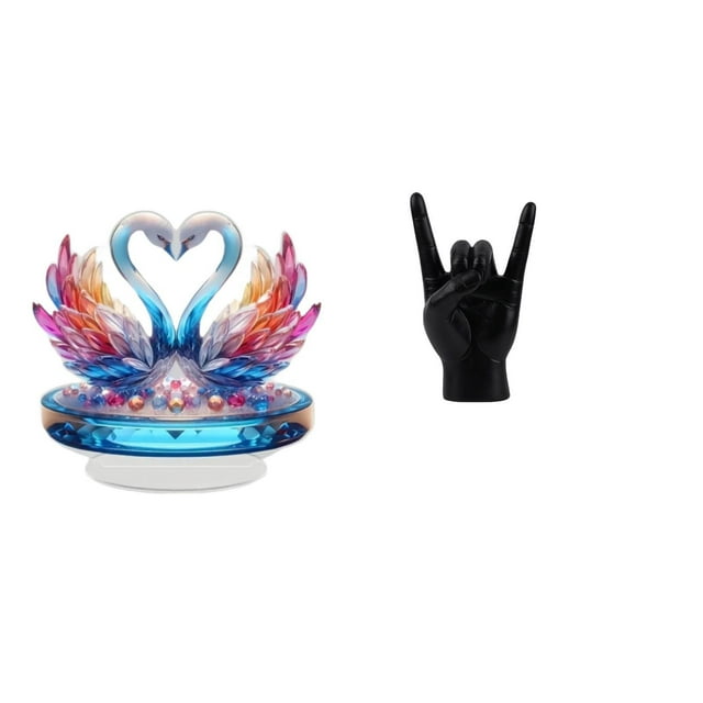 Conjunto de estatuas de escultura de cisne, figura de cisne con gesto de roca, figuras de animales de resina, artesanías acrílicas, adecuadas para reg